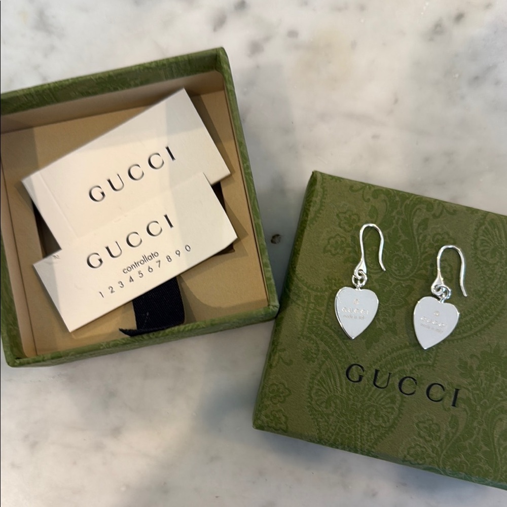 Gucci Sterling Silver Heart Earrings NWT